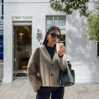 Damen kurze Strickjacke mit eleganten Knöpfen und weitem Schnitt R&B
