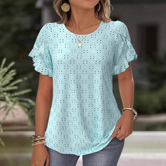 Damen nan Broderie-Anglaise-Bluse mit doppeltem Volantärmel und legerer Hüftlänge R&B
