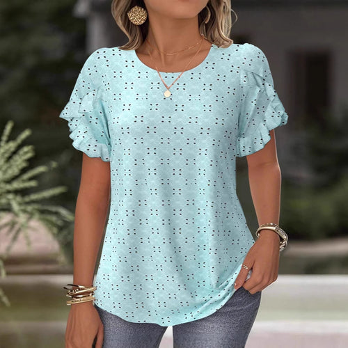 Damen nan Broderie-Anglaise-Bluse mit doppeltem Volantärmel und legerer Hüftlänge R&B
