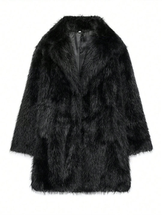 Damen luxuriöse Kunstfelljacke mit weichem Revers und großen Taschen R&B