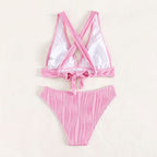 Damen Bikini-Set mit hohem Taillenbund und eleganten Falten