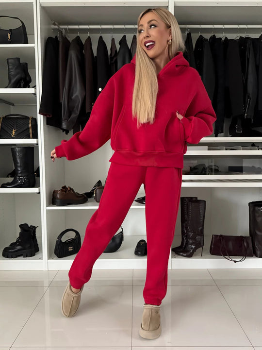 Damen lässiges Loungewear-Set mit Hoodie und Jogginghose aus weichem Fleece R&B