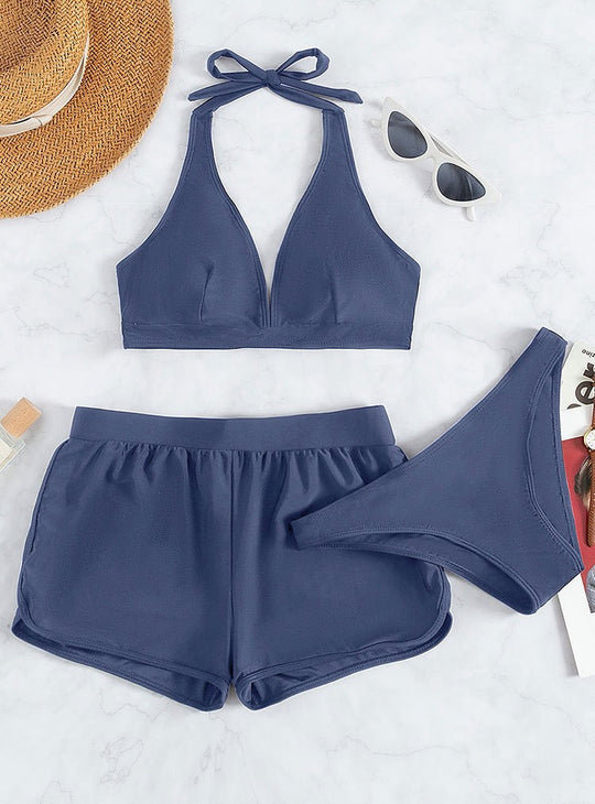 Damen Sport-Bikini-Set mit hoch geschnittenem Oberteil und komfortablen Shorts R&B