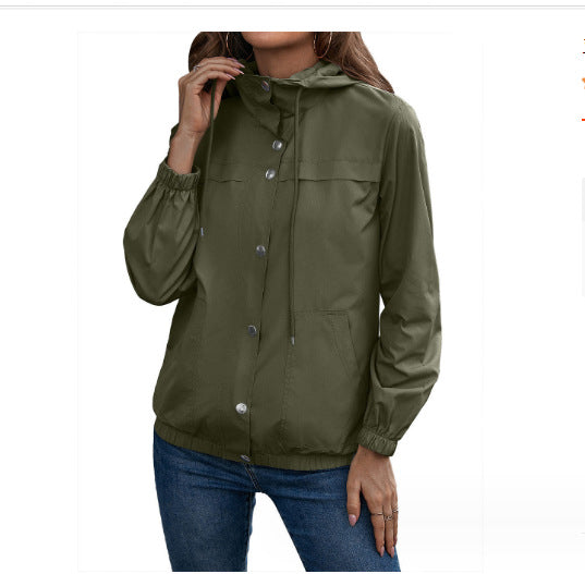 Damen Windbreaker Jacke mit verstellbarem Kapuzenkragen und seitlichen Taschen R&B