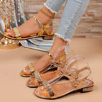 Damen elegante Sandalen mit funkelndem Riemen und transparenter Detailverzierung R&B
