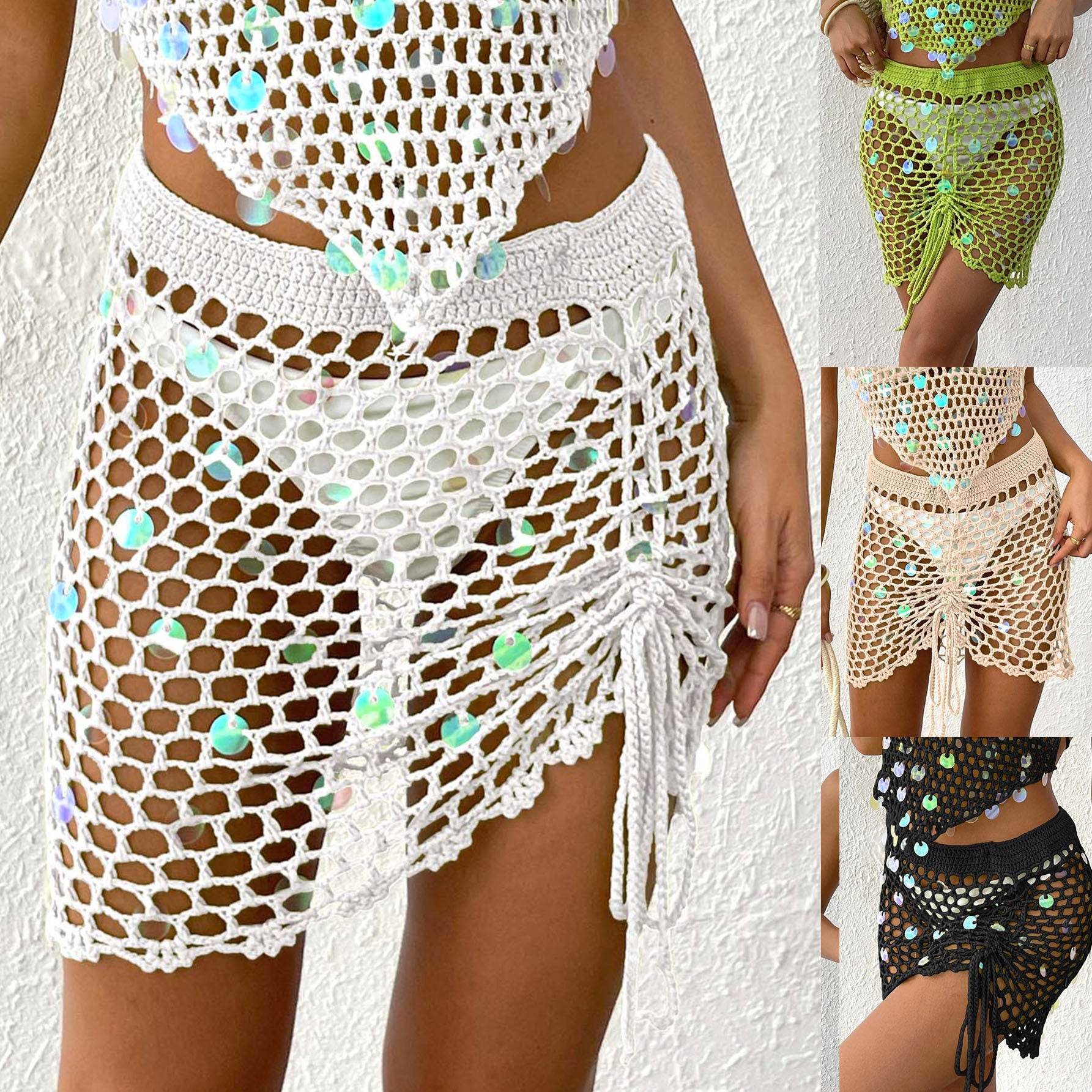 Damen Häkel-Strandsarong mit dekorativen Pailletten R&B