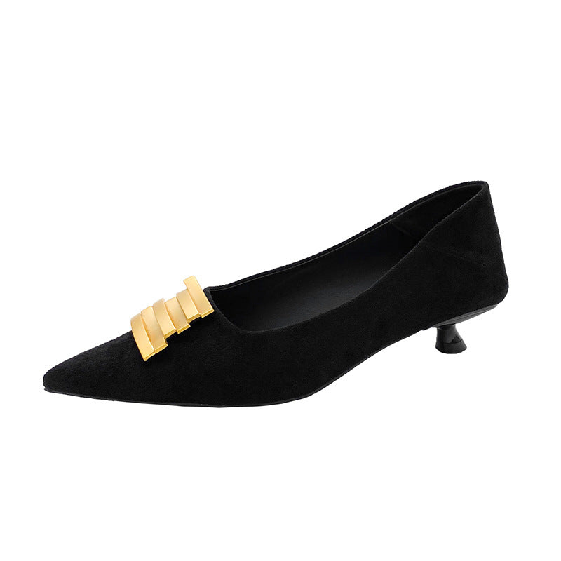 Damen Elegante Slipper mit zierlicher Absatzgestaltung und goldener Dekoration R&B