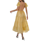 Damen Boho Maxikleid mit Puffärmeln undlagenanpassbarem Schnitt R&B
