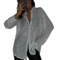 Damen Glamouröse Transparente Bluse mit Pailletten R&B