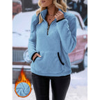 Damen Weicher Teddy-Pullover im lässigen Look mit halben Reißverschluss R&B
