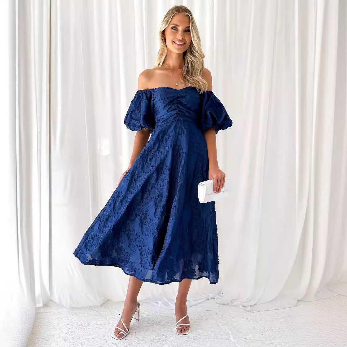 Damen Robe mit schulterfreiem Design und eleganten Puffärmeln R&B