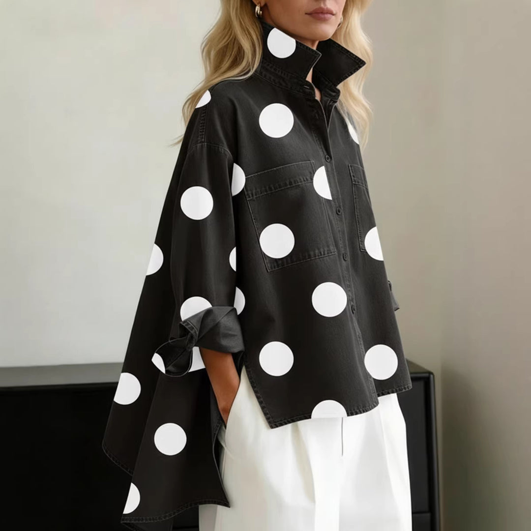 Damen Modische Hemdbluse mit extravaganten Punkten und praktischen Taschen R&B