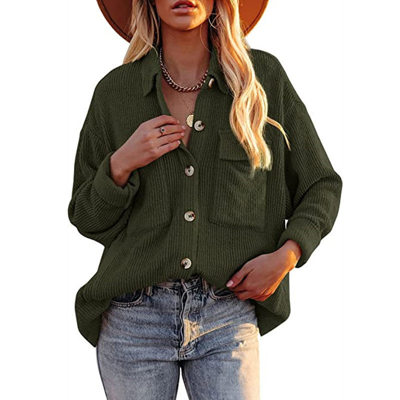 Damen Lässige Strickjacke mit Knopfleiste und Taschen R&B