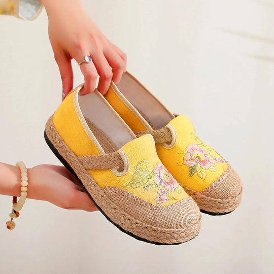 Damen klassische Espadrilles mit handgestickten Blumenmotiven R&B