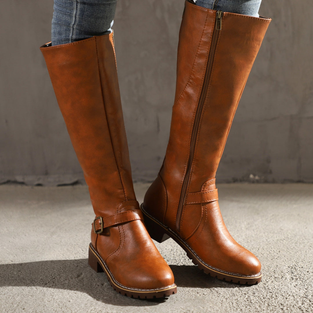 Damen Modische Stiefel mit eleganter Schnalle und robustem Profil R&B