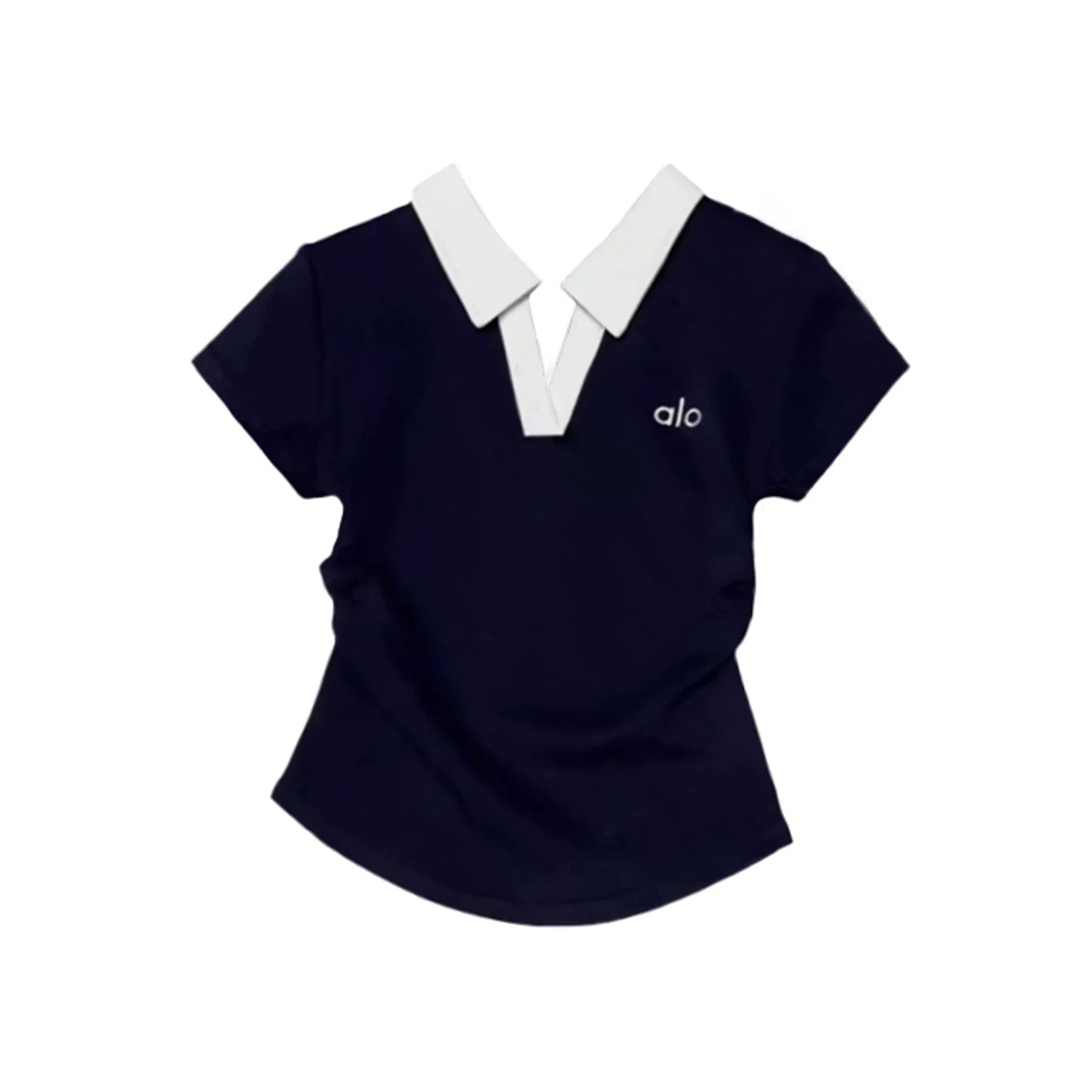 Damen nan kurzärmeliges Polo-Shirt mit offenem V-Ausschnitt, Hemdkragen und dezenter Logo-Stickerei R&B