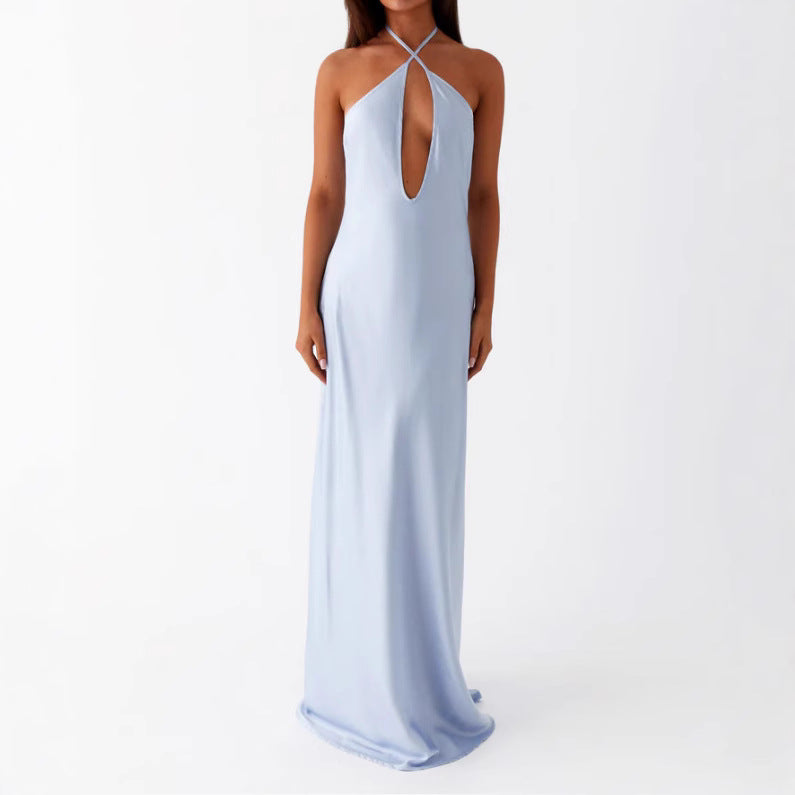 Damen Maxikleid mit tiefem V-Ausschnitt und eleganter Rückenansicht R&B