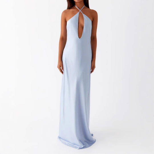Damen Maxikleid mit tiefem V-Ausschnitt und eleganter Rückenansicht R&B