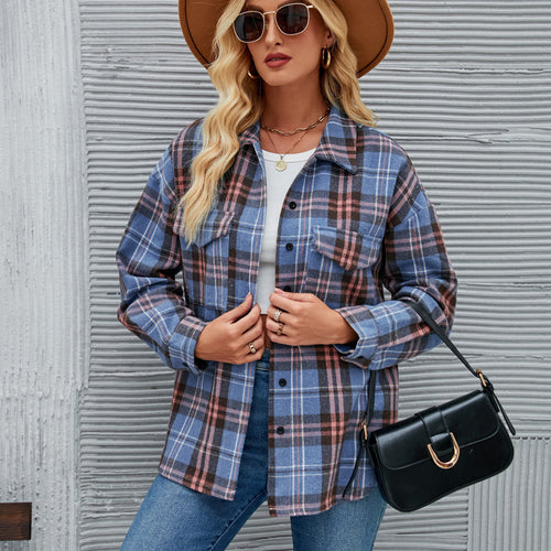 Damen Flanellhemd mit kariertem Muster und zwei Brusttaschen R&B