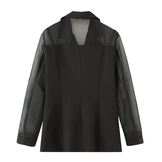 Damen elegante Blazerjacke mit transparenten Ärmeln R&B