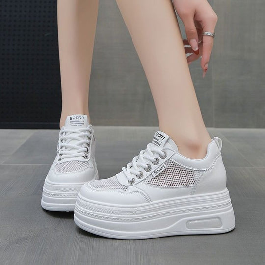 Damen Sportliche Plateau Sneakers mit atmungsaktiver Mesh-Oberfläche und schockabsorbierender Sohle R&B