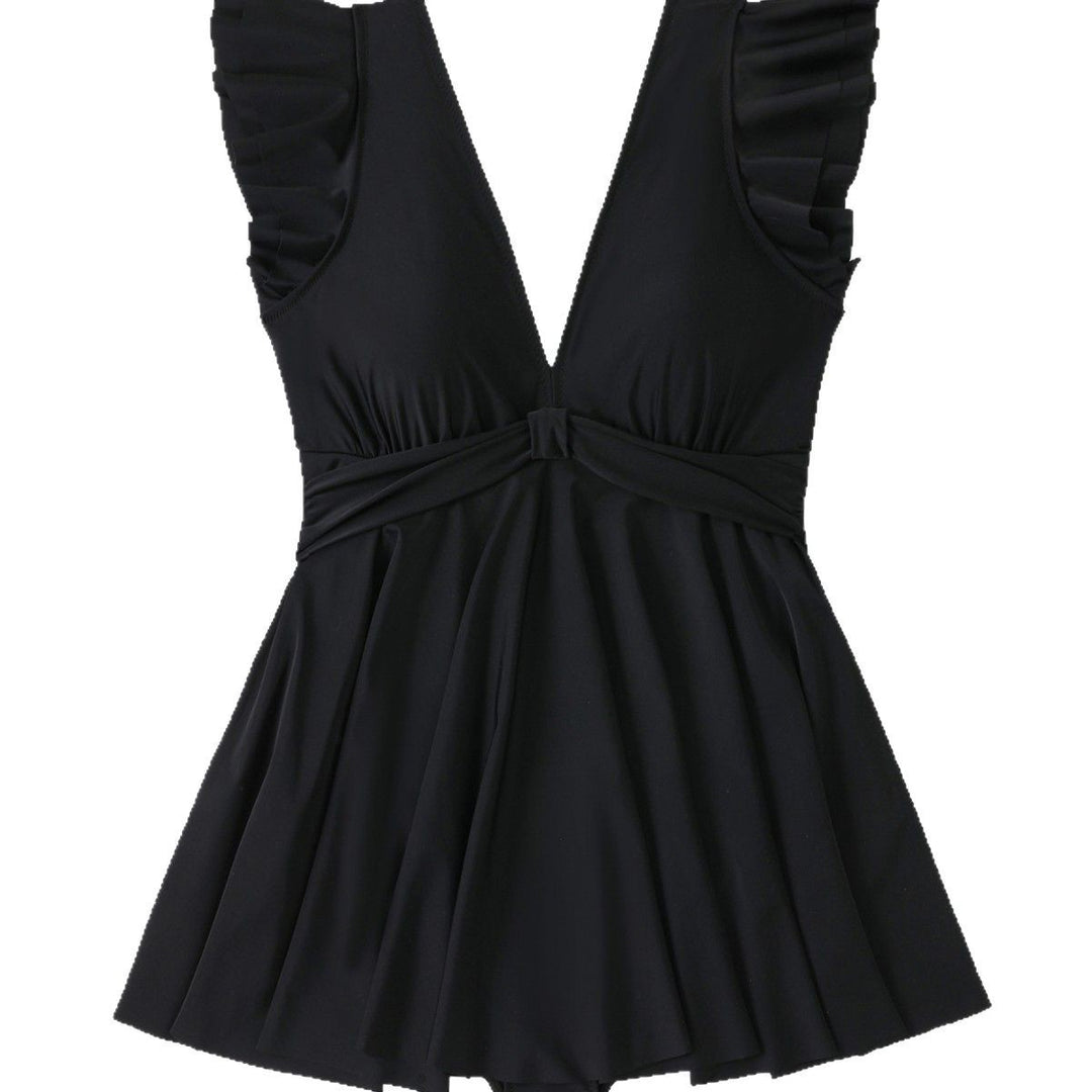 Damen Strandkleid mit leichtem V-Ausschnitt und voluminösen Rüschendetails R&B
