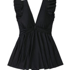 Damen Strandkleid mit leichtem V-Ausschnitt und voluminösen Rüschendetails R&B