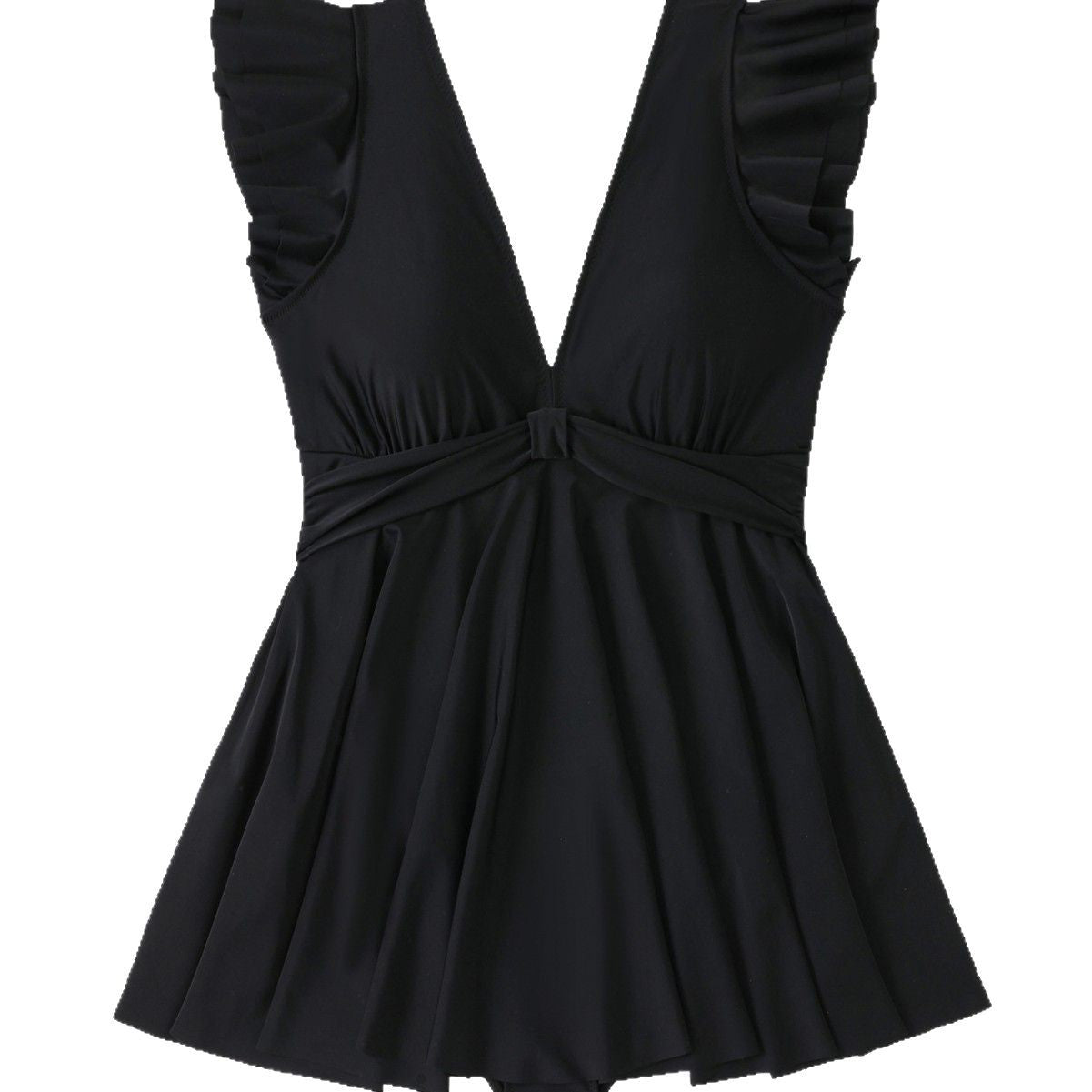 Damen Strandkleid mit leichtem V-Ausschnitt und voluminösen Rüschendetails R&B