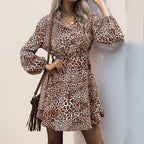 Damen trendiges Hemdblusenkleid mit elegantem Leopardenmuster