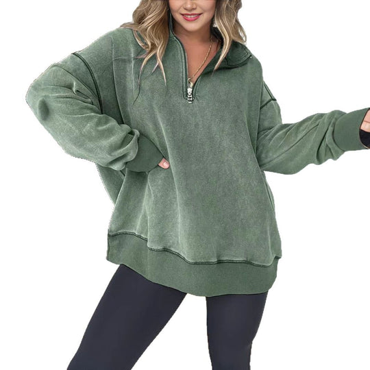 Damen Bequemer Pullover mit halbem Reißverschluss R&B