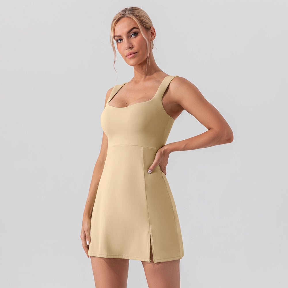 R&B | Hosenträger einfarbig Yoga Tennisrock leichtes Sportkleid