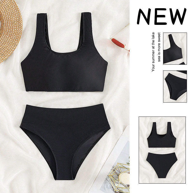 Damen Sport-Bikini mit hohem Bund und breiten Trägern