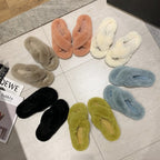 Damen Flauschige Hausschlappen mit gewendeten Riemen und ergonomischem Fußbett R&B
