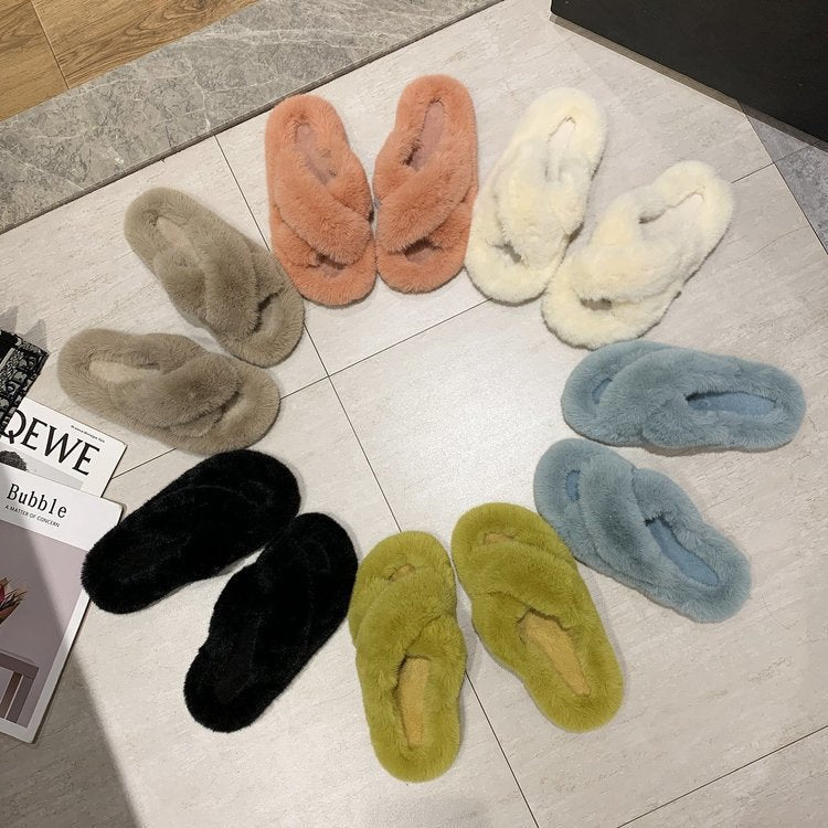 Damen Flauschige Hausschlappen mit gewendeten Riemen und ergonomischem Fußbett R&B