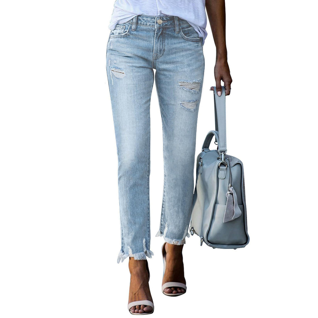 Damen Vintage Slim-Fit Jeans mit fransigem Saum und modischen Rissen R&B