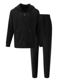 Herren nan Waffelstruktur-Jogginganzug mit Kapuzen-Zipjacke und konisch geschnittener Jogginghose R&B