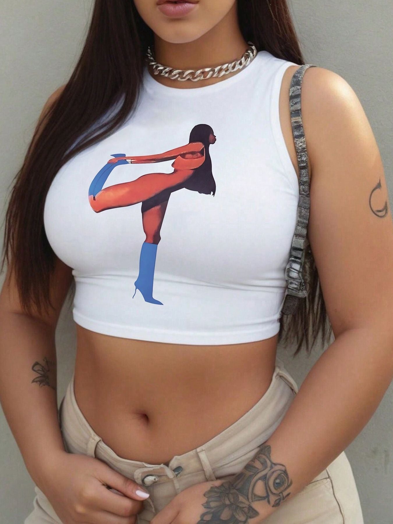 Damen Crop-Top mit mutigem Statement-Druck R&B
