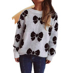 Damen lässiger Pullover mit verspieltem Schleifenmuster R&B