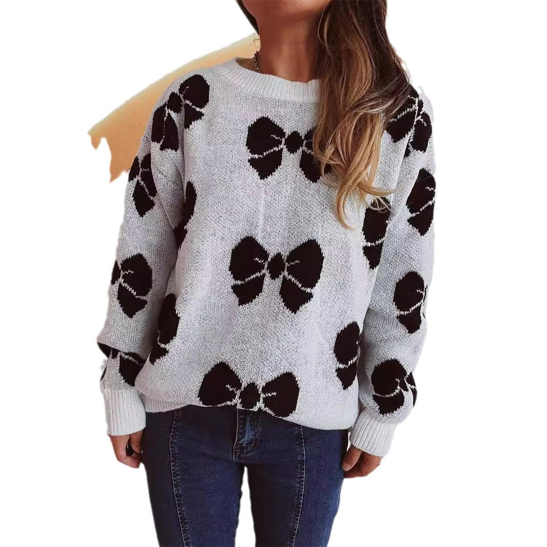 Damen lässiger Pullover mit verspieltem Schleifenmuster R&B