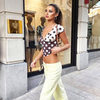 Damen Modisches Polka-Dots Oberteil mit tiefem V-Ausschnitt R&B