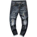 Herren Slim Fit Jeans mit kreativen Rissdesign und Farbklecksen R&B
