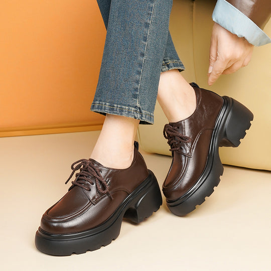 Damen Modische Schnürschuhe mit klobigem Absatz und hochwertigem Kunstleder R&B