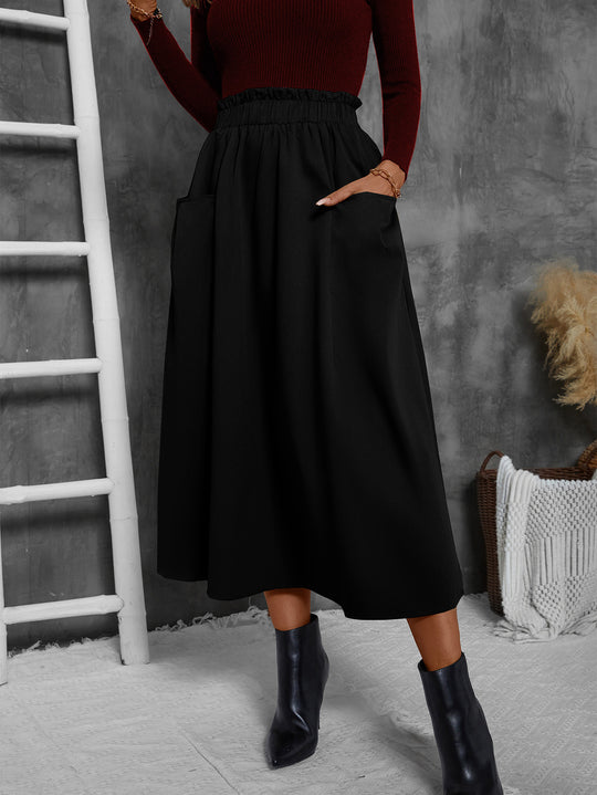 Damen Luftiger Midirock mit elastischem Bund und praktischen Taschen R&B