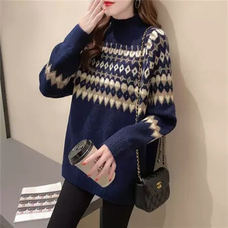 Damen Modischer Pullover mit geometrischem Fair-Isle-Muster R&B