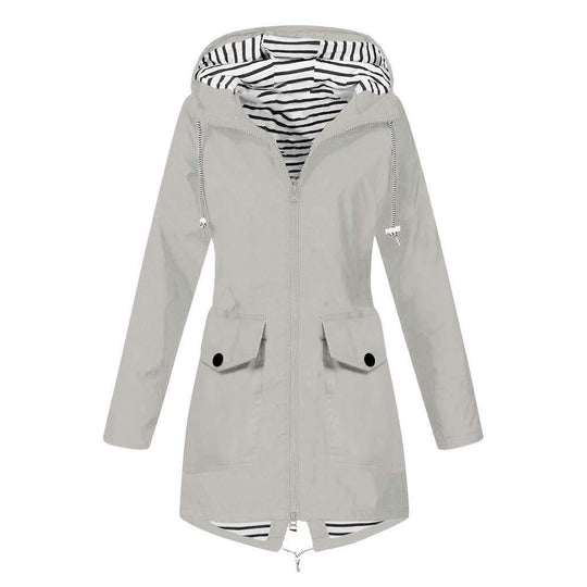 Damen Outdoor-Jacke mit verstellbarem Kapuzenkragen und dekorativen Taschen R&B