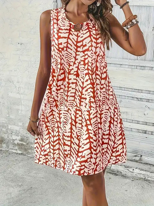 Damen Ärmeloses Freizeitkleid mit floralem Muster und schwingendem Rock R&B