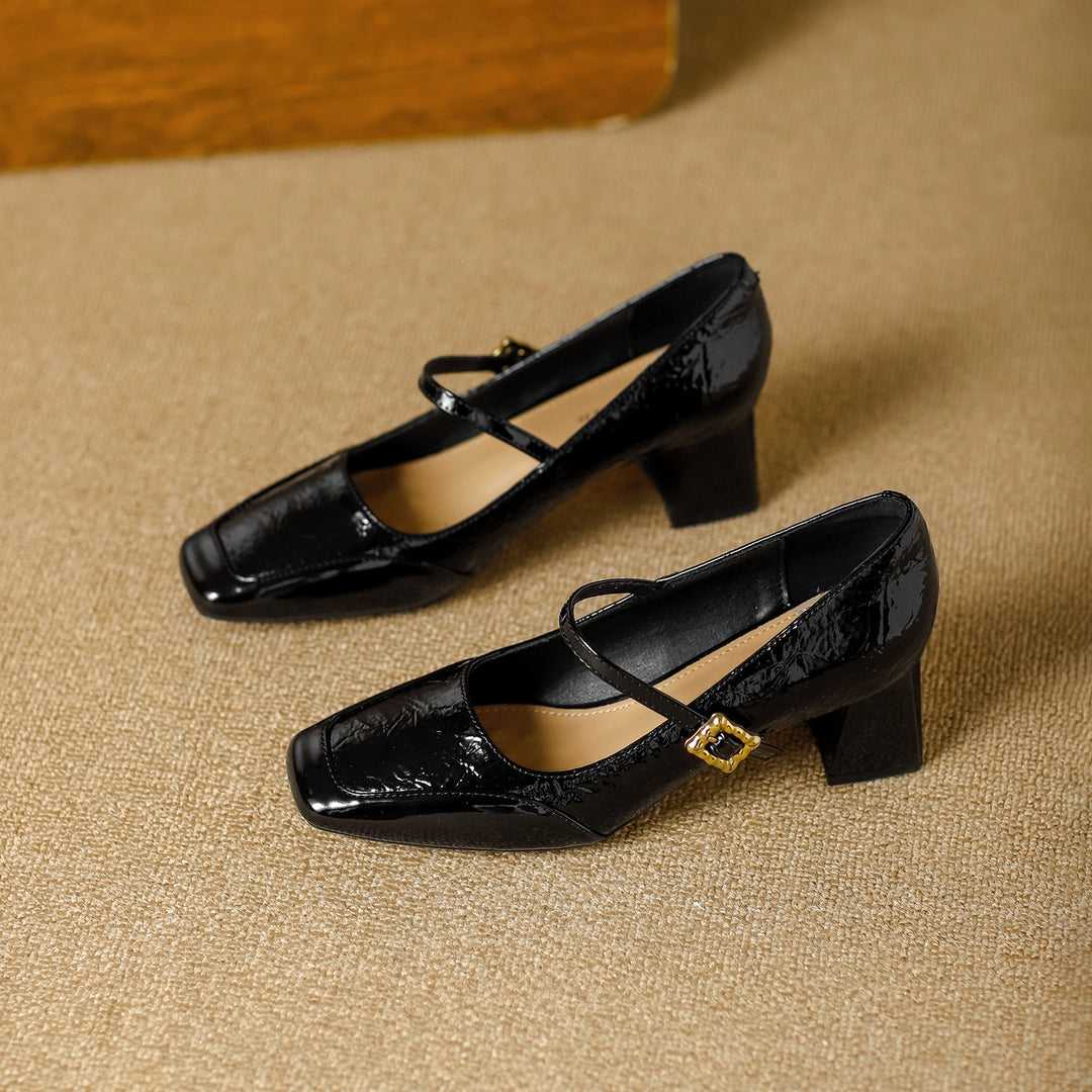 Damen elegante Mary Jane Pumps mit quadratischer Schuhspitze und modischem Riemen R&B