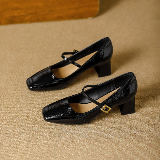 Damen elegante Mary Jane Pumps mit quadratischer Schuhspitze und modischem Riemen R&B