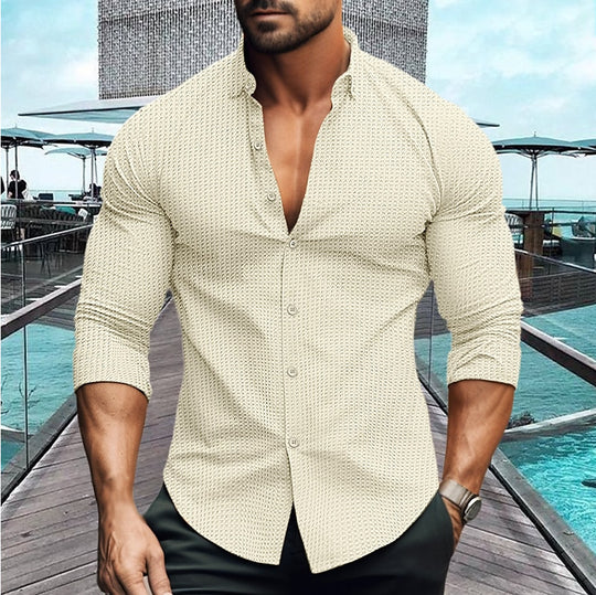 Herren elegantes Langarmhemd mit strukturiertem Muster R&B