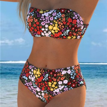 Damen Bikini-Set mit strapazierfähigem Bandeau-Oberteil und hoch geschnittenen Badeshorts R&B
